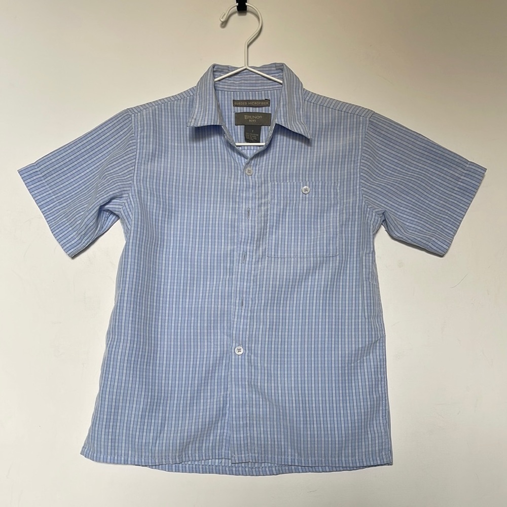 Bruno Suaded Microfiber Short Sleeve Boys Button Up Shirt | Blue | Size 7